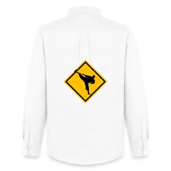 Karaté plaque d’avertissement Yokogeri - Chemise Oxford homme Stanley/Stella - blanc - Dos - AI Model Male 185 dark (185cm)