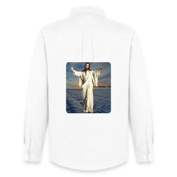 Figure de Jésus Hiver - Chemise Oxford homme Stanley/Stella - blanc - Dos - AI Model Male 185 dark (185cm)