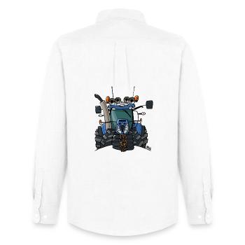 0397 tracteur bleu - Chemise Oxford homme Stanley/Stella - blanc - Dos - AI Model Male 185 dark (185cm)