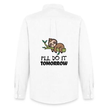 Lazy Animal Paresseux Sleeping Statement Jungle - Chemise Oxford homme Stanley/Stella - blanc - Dos - AI Model Male 185 dark (185cm)