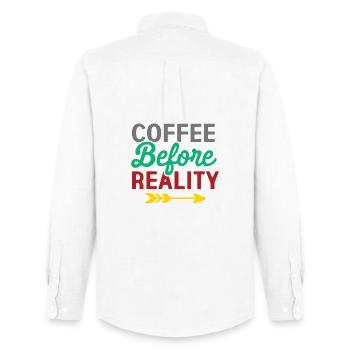 Le café avant la réalité - Chemise Oxford homme Stanley/Stella - blanc - Dos - AI Model Male 185 dark (185cm)