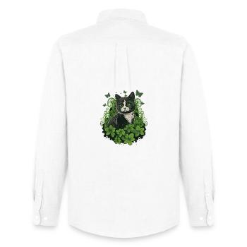 Chat noir et blanc avec lierre et papillons - Chemise Oxford homme Stanley/Stella - blanc - Dos - AI Model Male 185 dark (185cm)