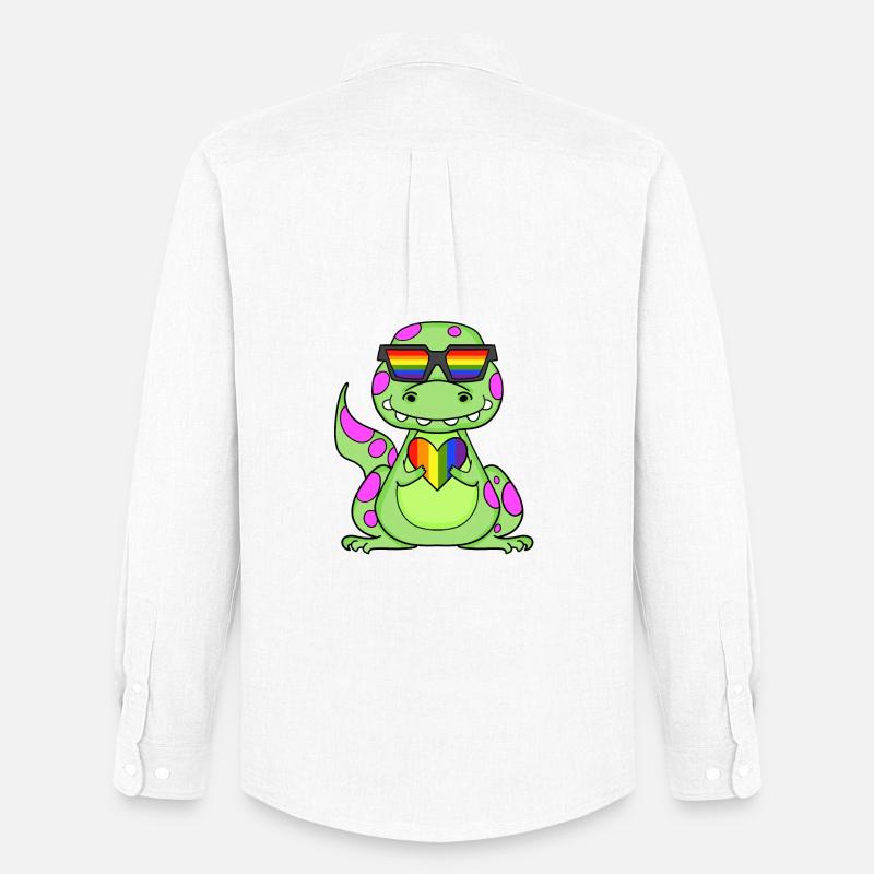 Dino Regenbogen Herz - Männer Oxford Hemd von Stanley/Stella - Weiß
