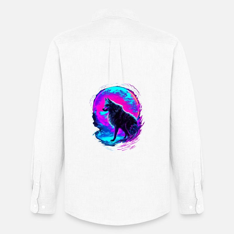 Wolf Neon Moon Synthwave - Chemise Oxford homme Stanley/Stella - blanc