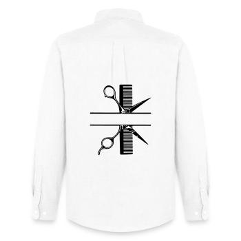 Ciseaux avec bannière de texte en peigne - Chemise Oxford homme Stanley/Stella - blanc - Dos - AI Model Male 185 dark (185cm)