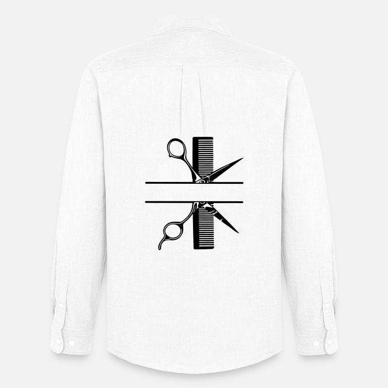 Scissors with comb text banner - Men's Oxford Shirt by Stanley/Stella - white