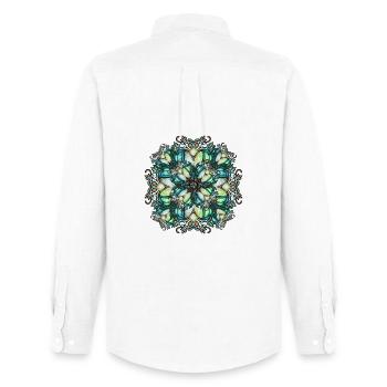 Rosace Art Nouveau en verre transparent - Chemise Oxford homme Stanley/Stella - blanc - Dos - AI Model Male 185 dark (185cm)