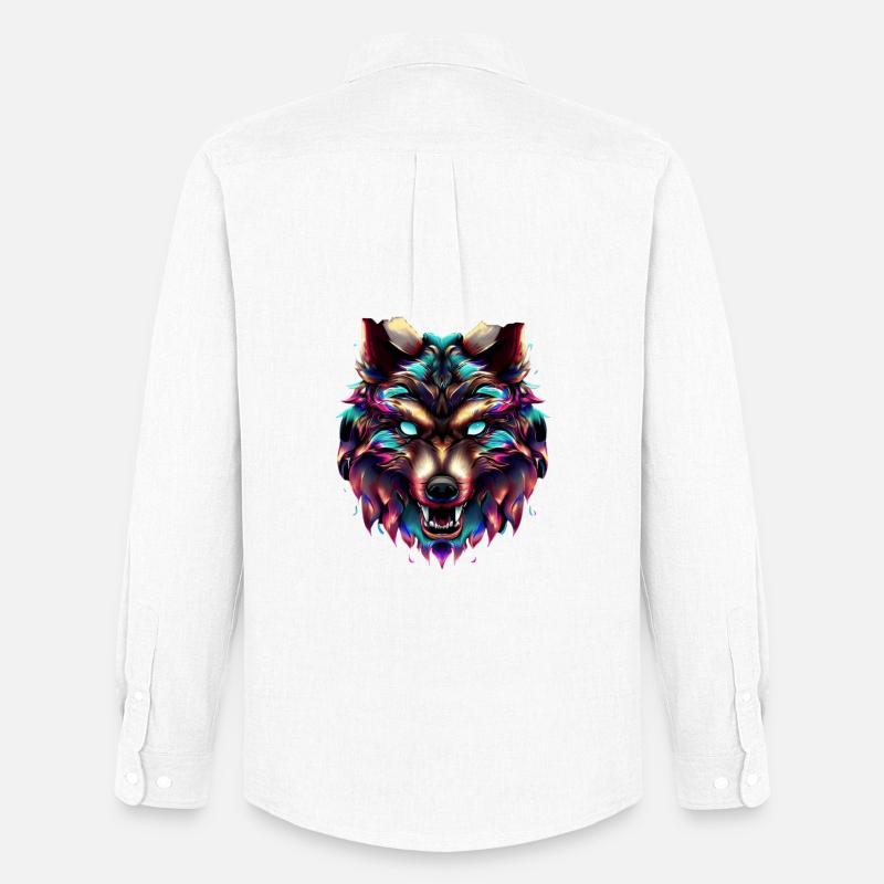 Wolf’s Head Synthwave Wolf - Chemise Oxford homme Stanley/Stella - blanc
