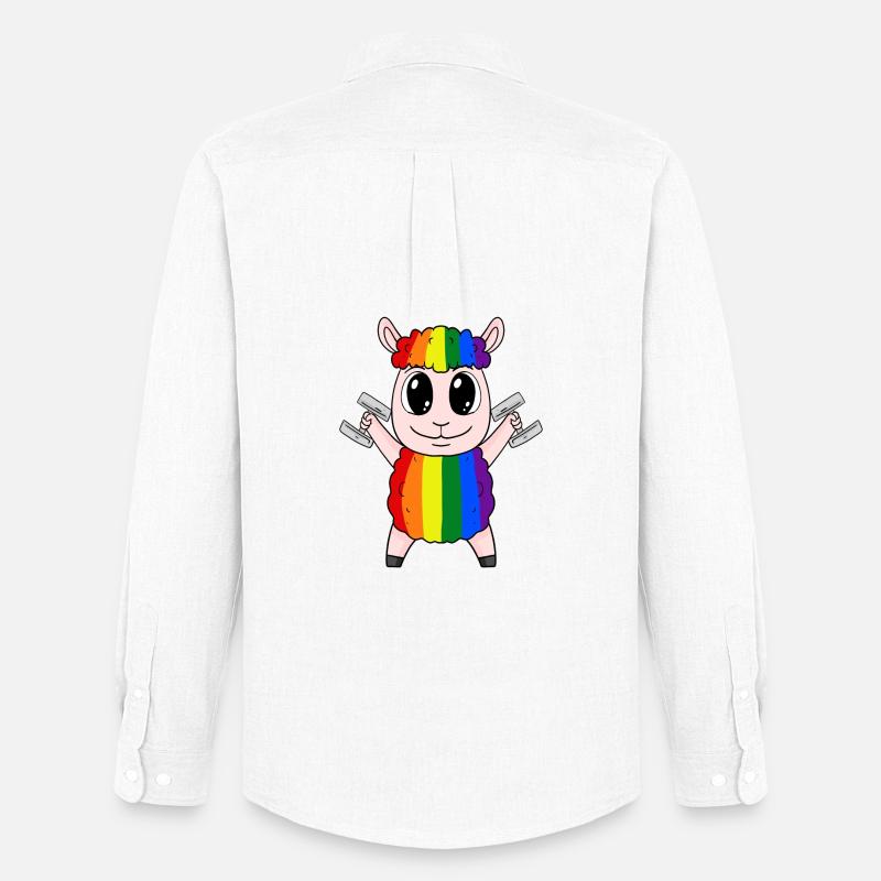 Regenbogen Schaf mit Hanteln - Männer Oxford Hemd von Stanley/Stella - Weiß