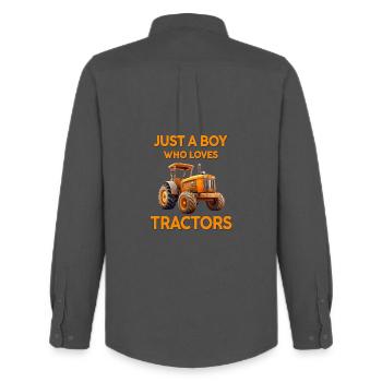 Just a Boy Who Loves Tractors - Men's Oxford Shirt by Stanley/Stella - anthracite - Back - AI Model Male 185 dark (185cm)