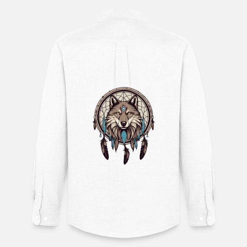Traumfänger mit Wolf - Männer Oxford Hemd von Stanley/Stella - Weiß