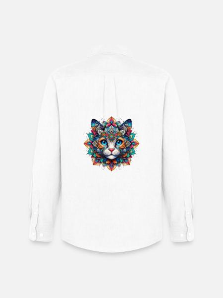 Katze mit Mandalas verziert - Männer Oxford Hemd von Stanley/Stella - Weiß