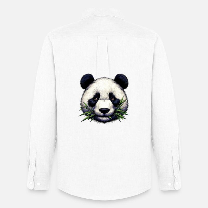 Panda spiser bambus og blade - Oxfordskjorte herre Stanley/Stella - hvid