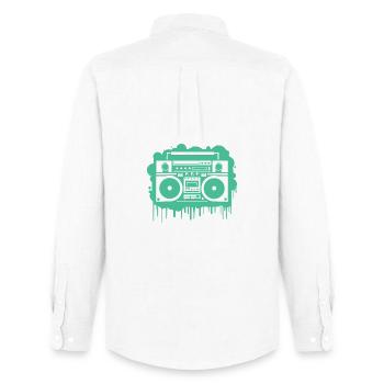 Boom Box cyan (transparent) - Chemise Oxford homme Stanley/Stella - blanc - Dos - AI Model Male 185 dark (185cm)