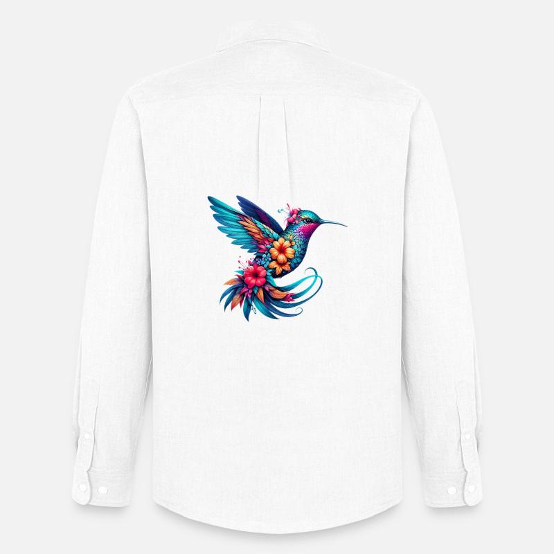 Kolibri mit Blumen geschmückt - Männer Oxford Hemd von Stanley/Stella - Weiß
