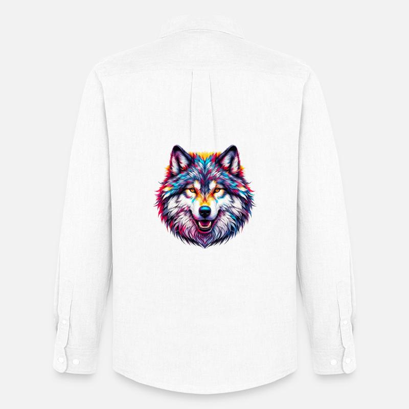 Wolf - Männer Oxford Hemd von Stanley/Stella - Weiß