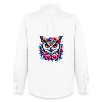 Hibou décoré de fleurs - Chemise Oxford homme Stanley/Stella - blanc - Dos - AI Model Male 185 dark (185cm)