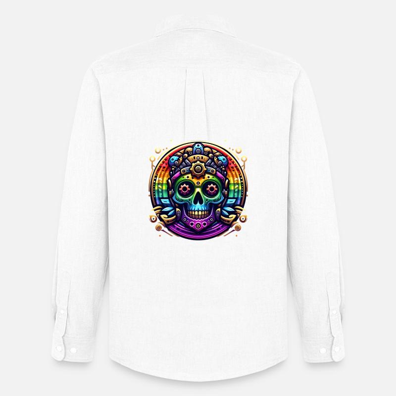 Metallic Rainbow Skull 2 - Männer Oxford Hemd von Stanley/Stella - Weiß