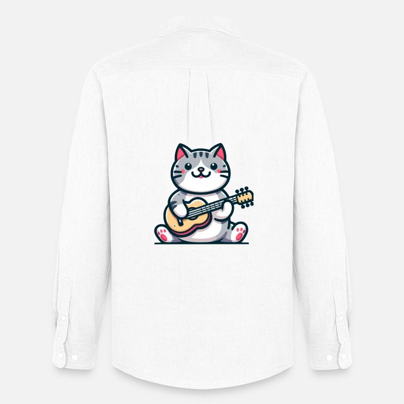 Die Gitarre klimpernde Katze - Männer Oxford Hemd von Stanley/Stella - Weiß