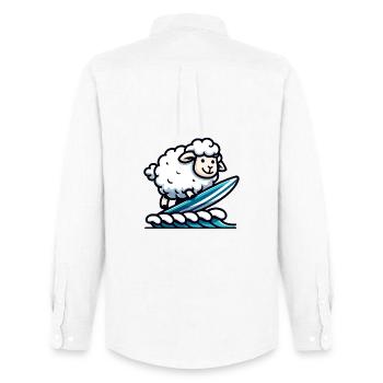 Mouton surfeur : Rider de vagues laineuses - Chemise Oxford homme Stanley/Stella - blanc - Dos - AI Model Male 185 dark (185cm)