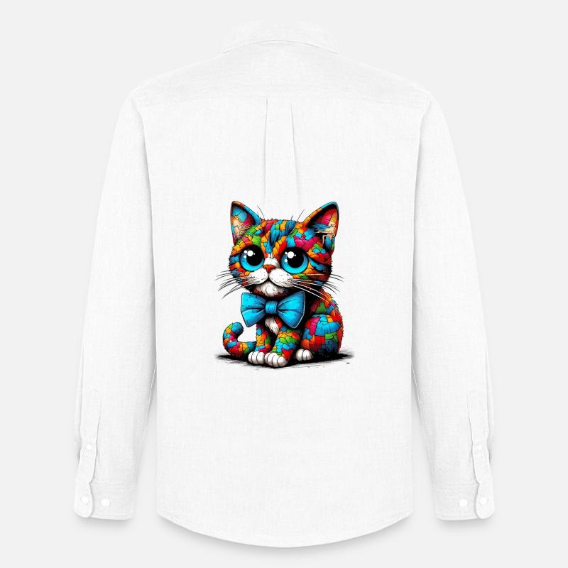 Katze mit Fliege - Männer Oxford Hemd von Stanley/Stella - Weiß