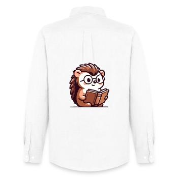 Bookish Hedgehog: The Tiny Scholar - Men's Oxford Shirt by Stanley/Stella - white - Back - AI Model Male 185 dark (185cm)