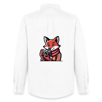 Shutter Fox: Der Schnappschuss-Abenteurer - Männer Oxford Hemd von Stanley/Stella - Weiß - Hinten - AI Model Male 185 dark (185cm)