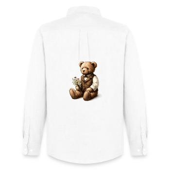 Vintage-Teddy mit Blumen: Ein Hauch von Nostalgie - Männer Oxford Hemd von Stanley/Stella - Weiß - Hinten - AI Model Male 185 dark (185cm)