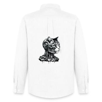 Tête de chat conçue comme un robot au look rétro - Chemise Oxford homme Stanley/Stella - blanc - Dos - AI Model Male 185 dark (185cm)
