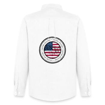 US Flag Map Round Emblem - Men's Oxford Shirt by Stanley/Stella - white - Back - AI Model Male 185 dark (185cm)