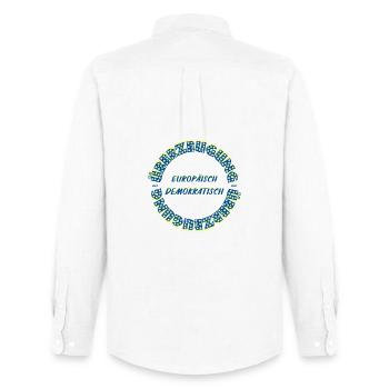 Texte circulaire du Démocrate européen par conviction - Chemise Oxford homme Stanley/Stella - blanc - Dos - AI Model Male 185 dark (185cm)