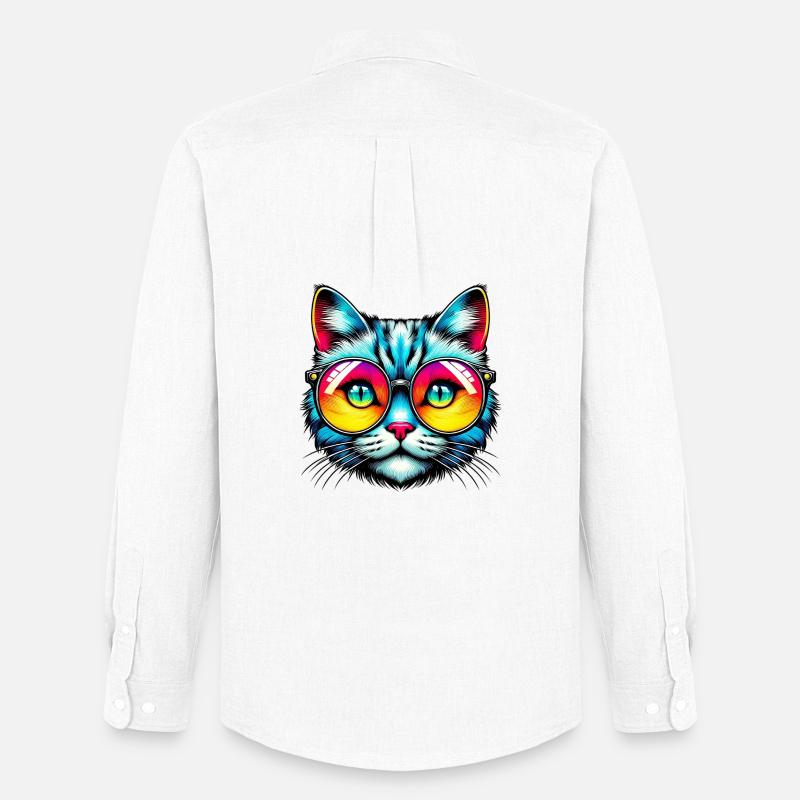 Kater mit Sonnenbrille - Männer Oxford Hemd von Stanley/Stella - Weiß