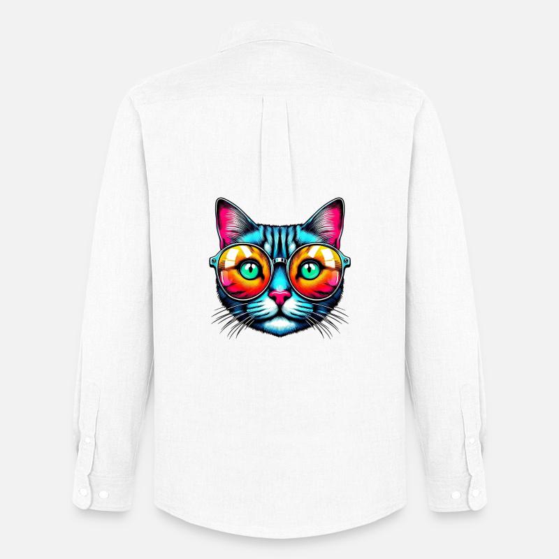Kater mit Sonnenbrille - Männer Oxford Hemd von Stanley/Stella - Weiß