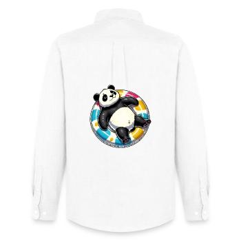 A relaxed panda on a swimming ring - Men's Oxford Shirt by Stanley/Stella - white - Back - AI Model Male 185 dark (185cm)
