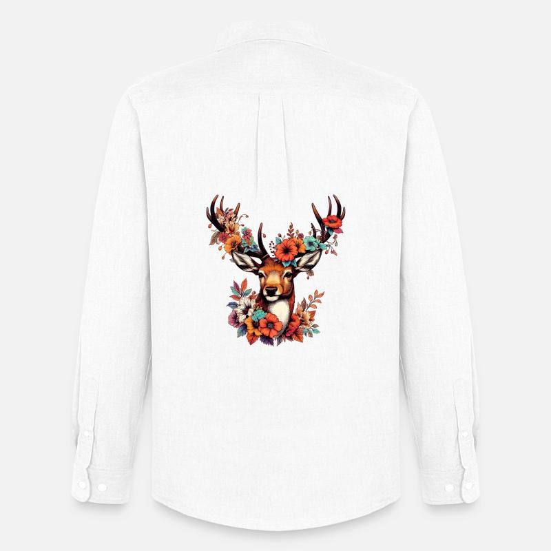 Hirsch mit Blumen - Männer Oxford Hemd von Stanley/Stella - Weiß