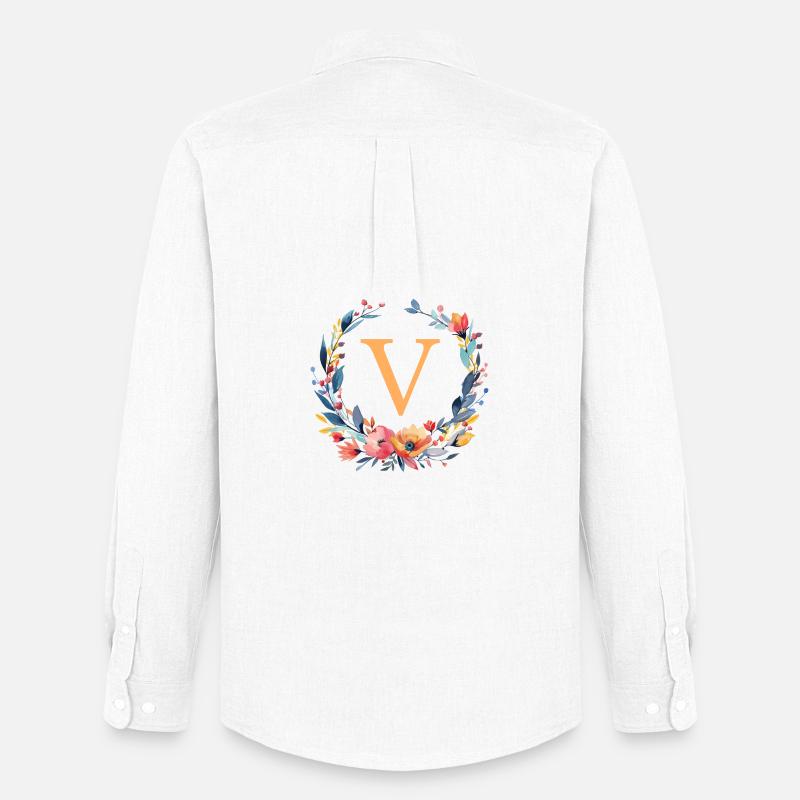 V Monogramm, Blumen-Kranz, personalisierbar - Männer Oxford Hemd von Stanley/Stella - Weiß