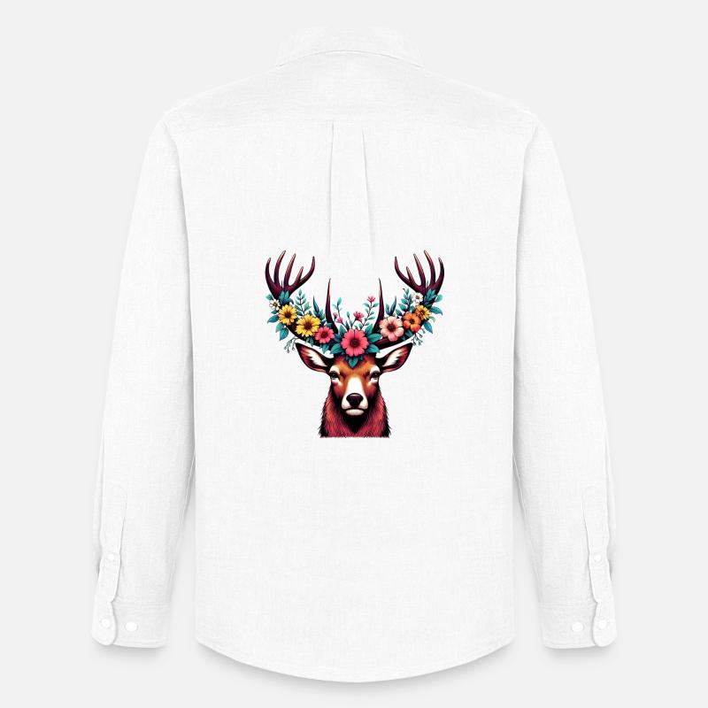 Hirsch mit Blumen - Männer Oxford Hemd von Stanley/Stella - Weiß