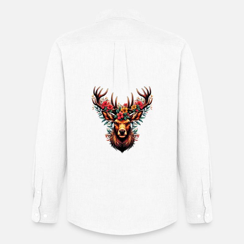 Hirsch mit Blumen - Männer Oxford Hemd von Stanley/Stella - Weiß