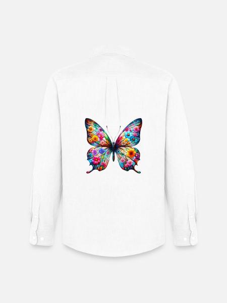 Schmetterling mit Blumen verziert - Männer Oxford Hemd von Stanley/Stella - Weiß