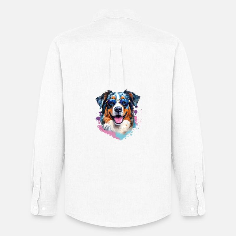 Australian Shepherd mit Sonnenbrille - Männer Oxford Hemd von Stanley/Stella - Weiß