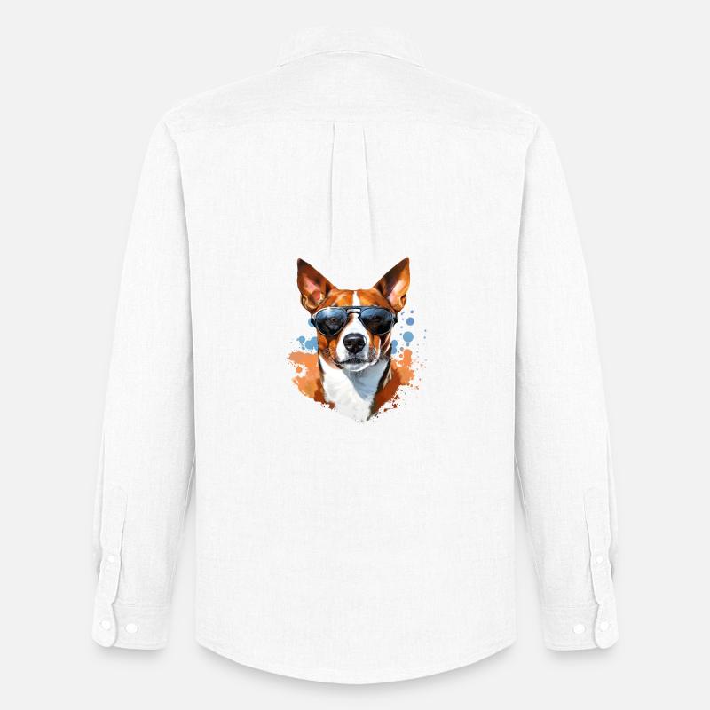 Basenji mit Sonnenbrille - Männer Oxford Hemd von Stanley/Stella - Weiß