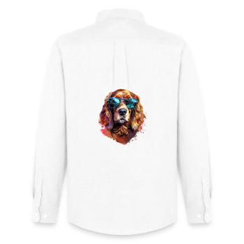 Cocker Spaniel with Sunglasses - Men's Oxford Shirt by Stanley/Stella - white - Back - AI Model Male 185 dark (185cm)