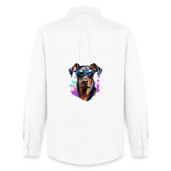 Doberman with sunglasses - Men's Oxford Shirt by Stanley/Stella - white - Back - AI Model Male 185 dark (185cm)
