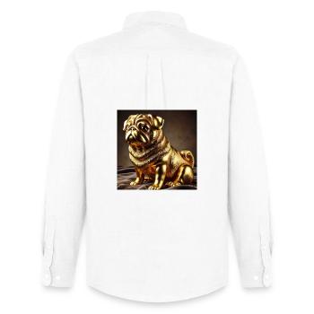 Goldener Pug Skulptur - Männer Oxford Hemd von Stanley/Stella - Weiß - Hinten - AI Model Male 185 dark (185cm)
