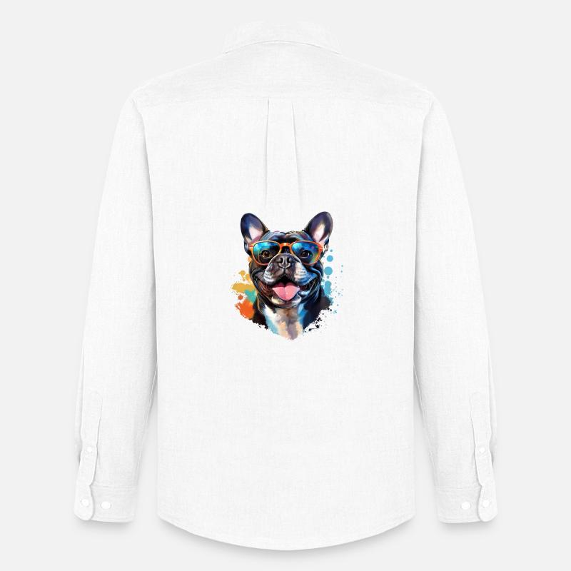 Frenchie mit Sonnenbrille - Männer Oxford Hemd von Stanley/Stella - Weiß