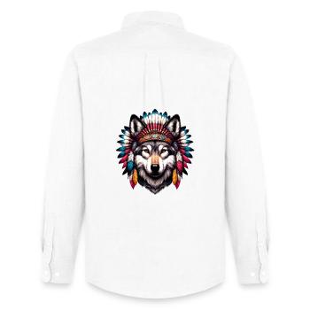 Loup amérindien Peaux-rouges d’Amérique - Chemise Oxford homme Stanley/Stella - blanc - Dos - AI Model Male 185 dark (185cm)