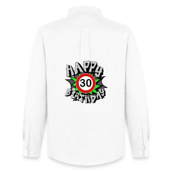 30e anniversaire , Aérographe Happy 30 (25) - Chemise Oxford homme Stanley/Stella - blanc - Dos - AI Model Male 185 dark (185cm)