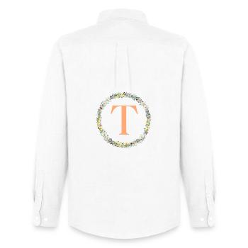 T Monogram, Couronne de fleurs, Personnalisable - Chemise Oxford homme Stanley/Stella - blanc - Dos - AI Model Male 185 dark (185cm)