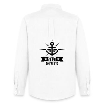 Sylt 54 Grad Nord 8 Grad Ost - Männer Oxford Hemd von Stanley/Stella - Weiß - Hinten - AI Model Male 185 dark (185cm)