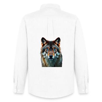 Le Regard Saphir : Portrait Intense d'un Loup - Chemise Oxford homme Stanley/Stella - blanc - Dos - AI Model Male 185 dark (185cm)